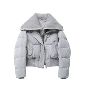 Women's Short Puffer Winter Jacket Quilted with Ribbed Collar