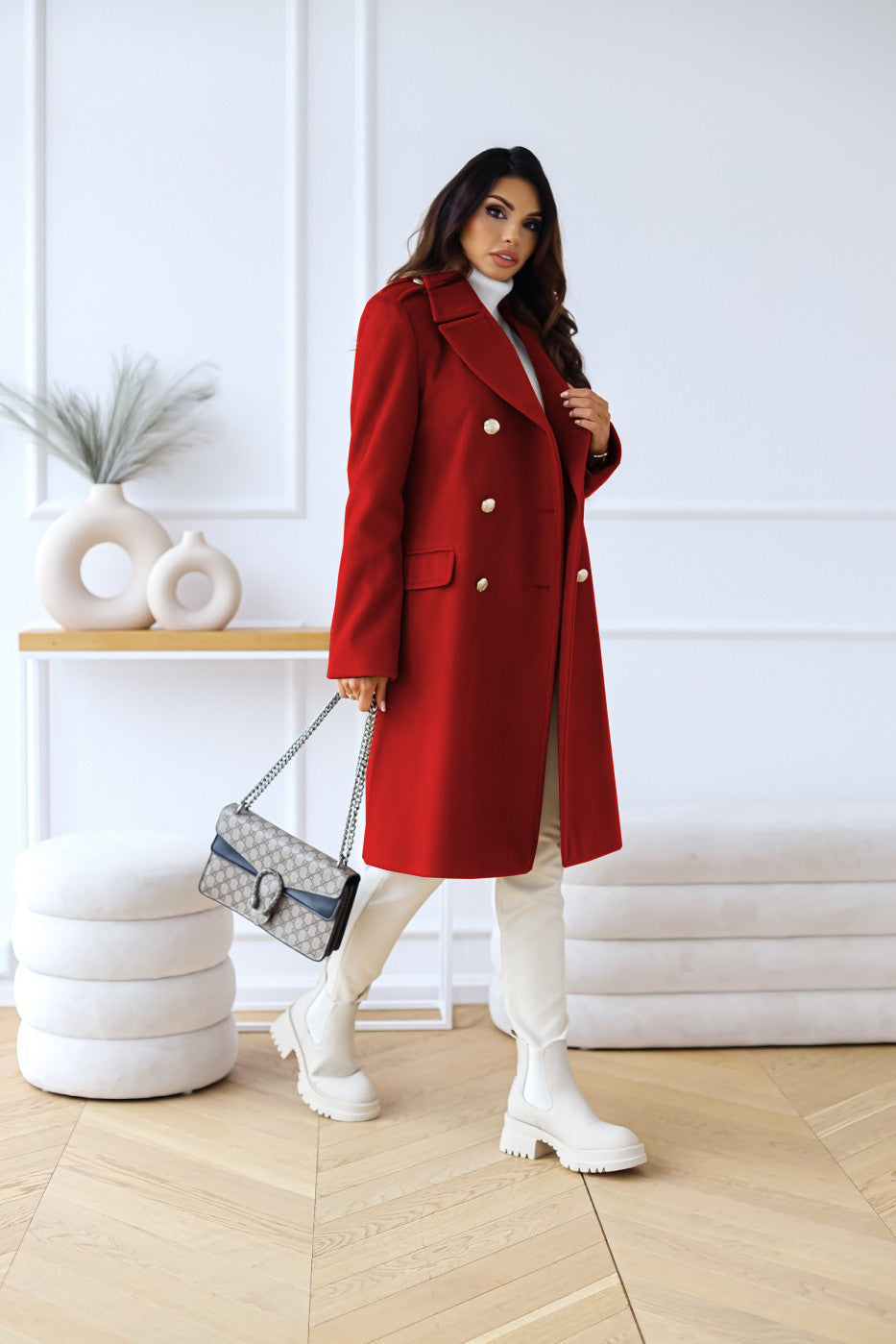 Women's Midi Winter Coat with Buttons