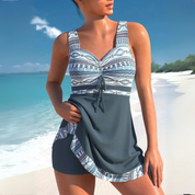Letnie damskie tankini z nadrukiem i marszczonym wzorem
