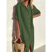 Airy Shirt Dress With Buttons And Short Sleeves For Women