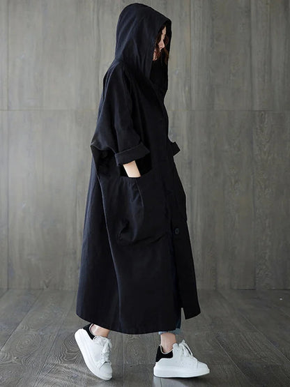 Oversized Midi Trenchcoat Met Capuchon En Grote Zakken Voor Dames