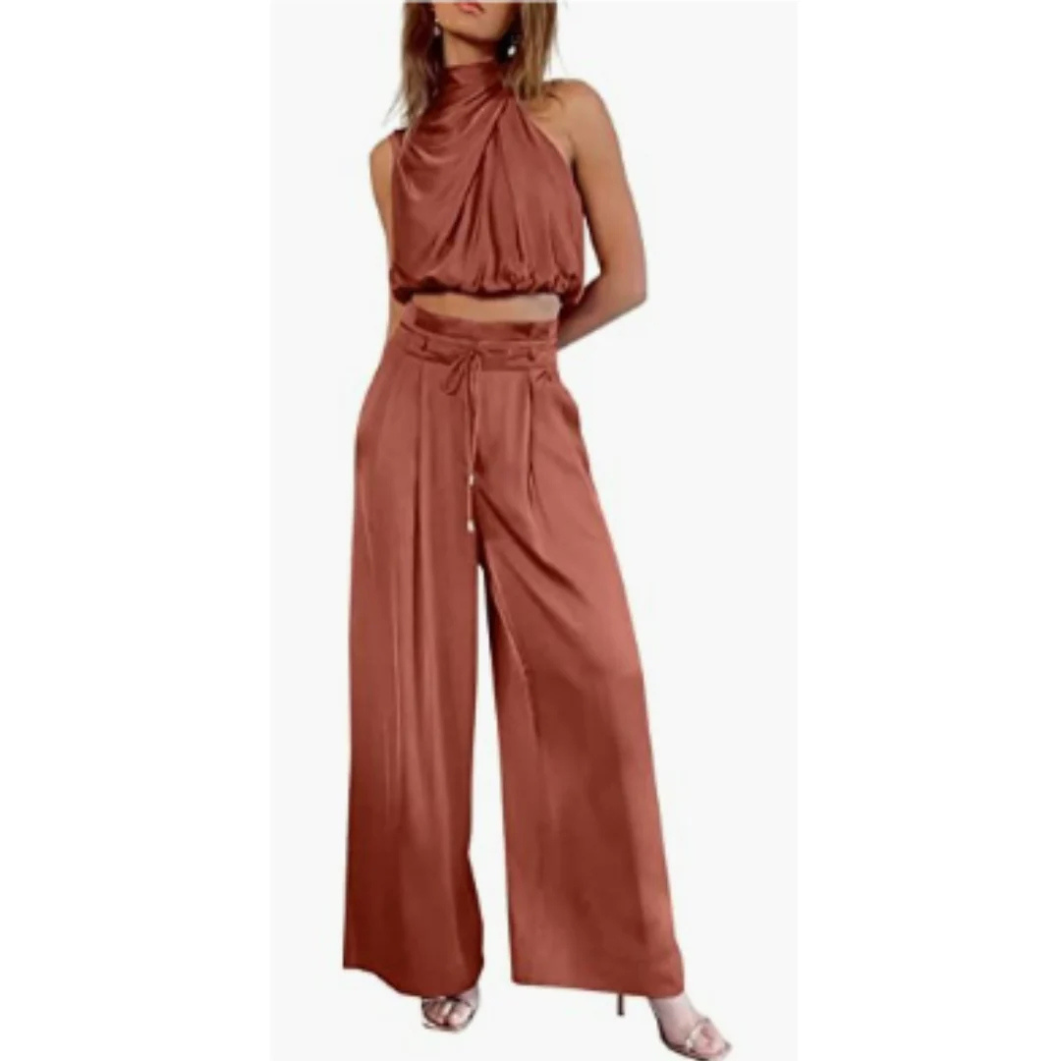 Set with Satin Look and Halter Top for Women