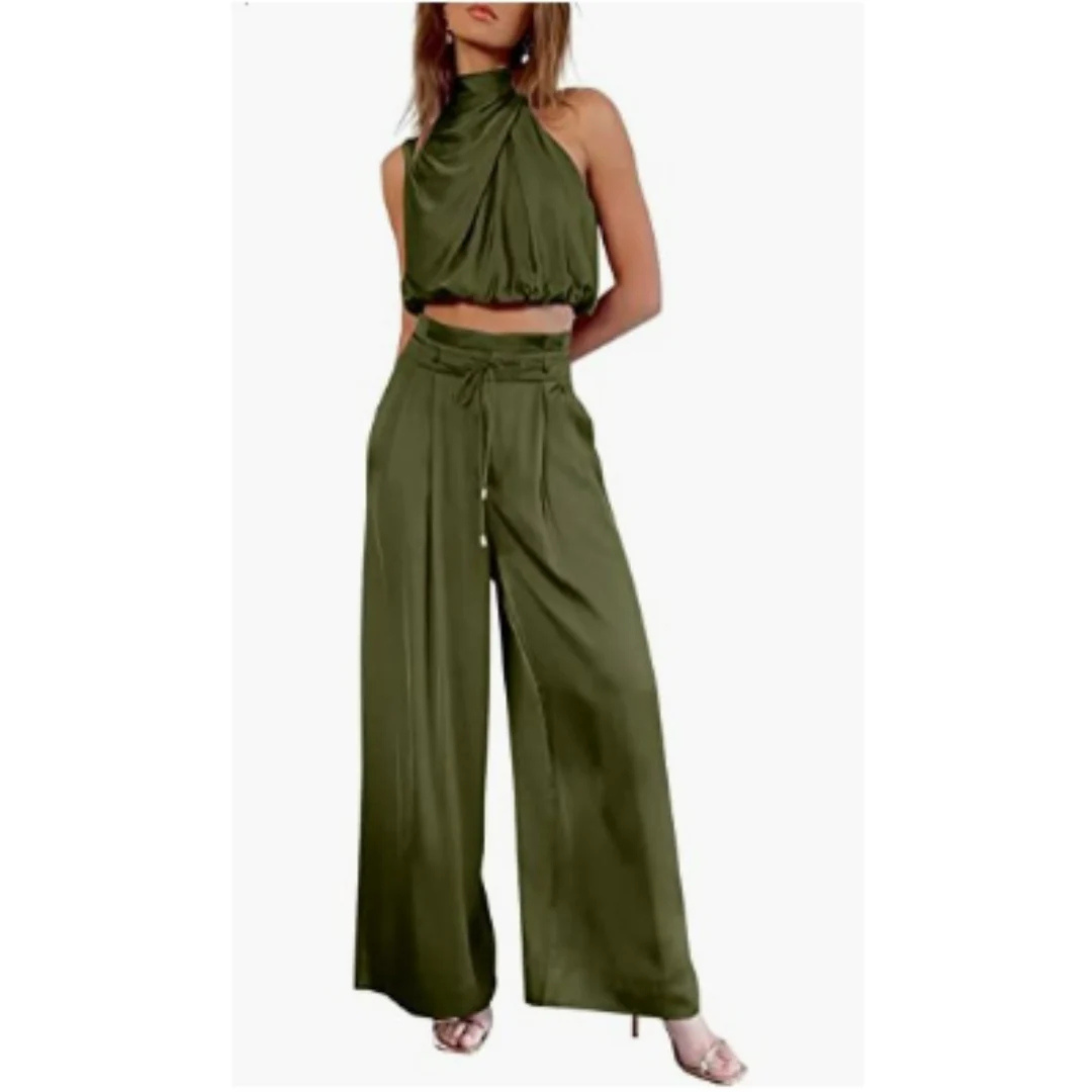 Set with Satin Look and Halter Top for Women