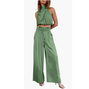 Set with Satin Look and Halter Top for Women