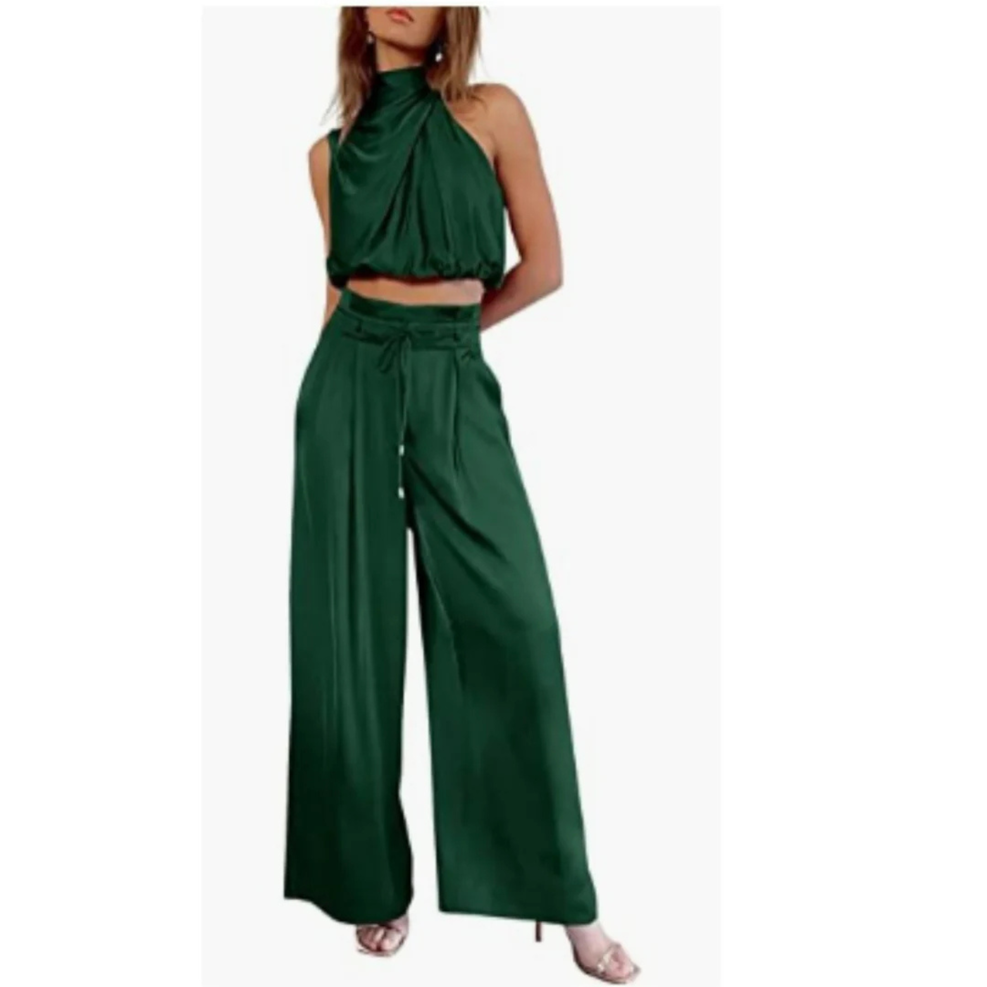Set with Satin Look and Halter Top for Women