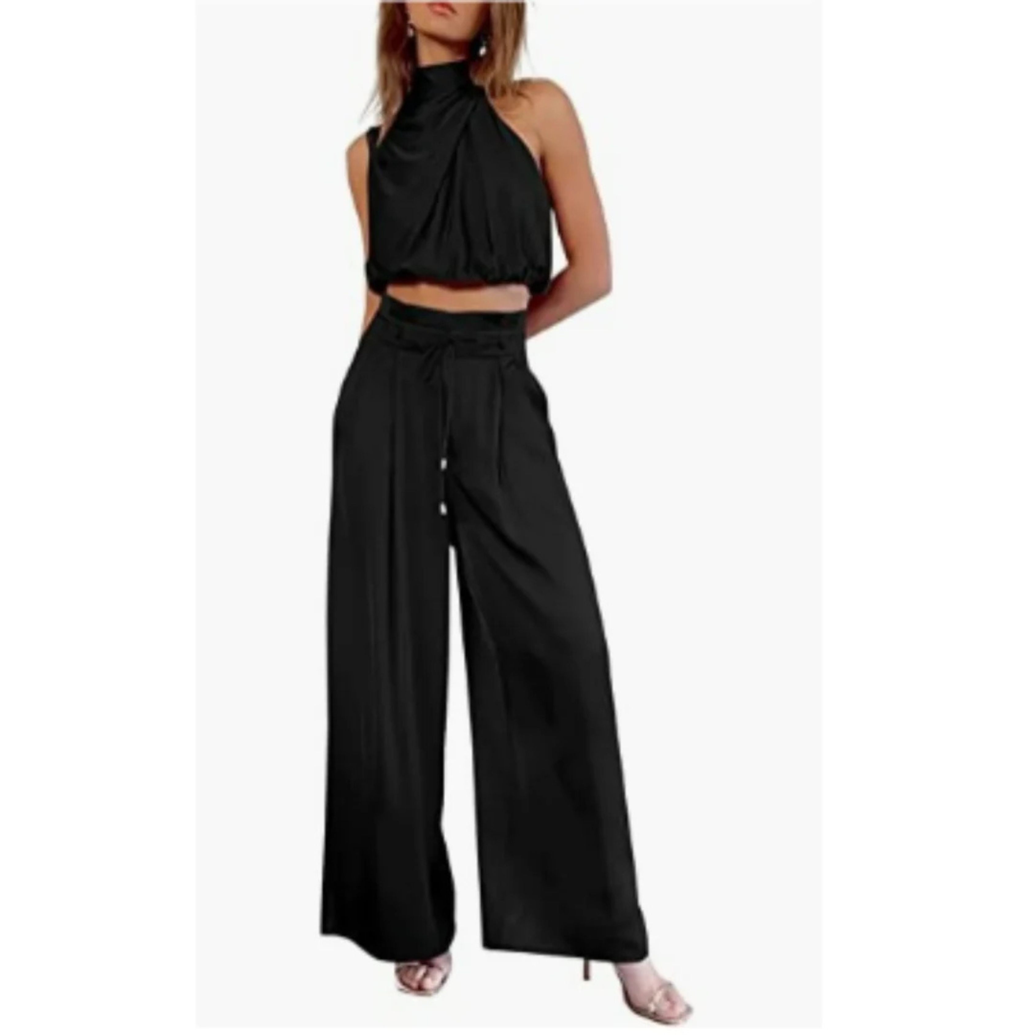 Set with Satin Look and Halter Top for Women