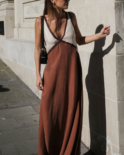 Mouwloze contrast zomerjurk voor vrouwen | Maxi