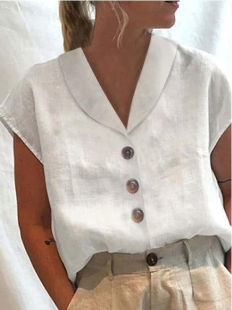 Dames Blouse Met Knopen En Korte Mouwen Losvallend