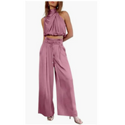 Set with Satin Look and Halter Top for Women