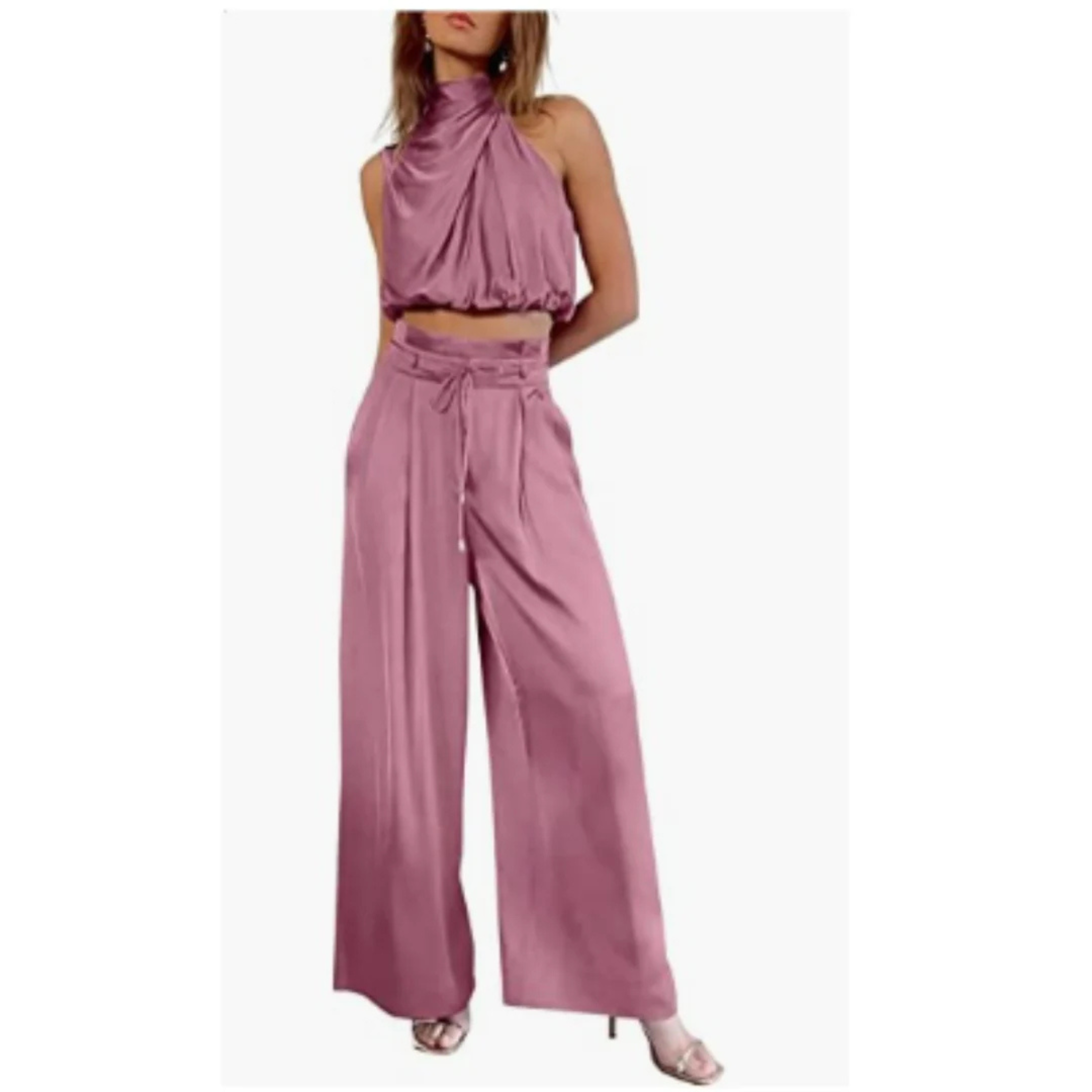 Set with Satin Look and Halter Top for Women