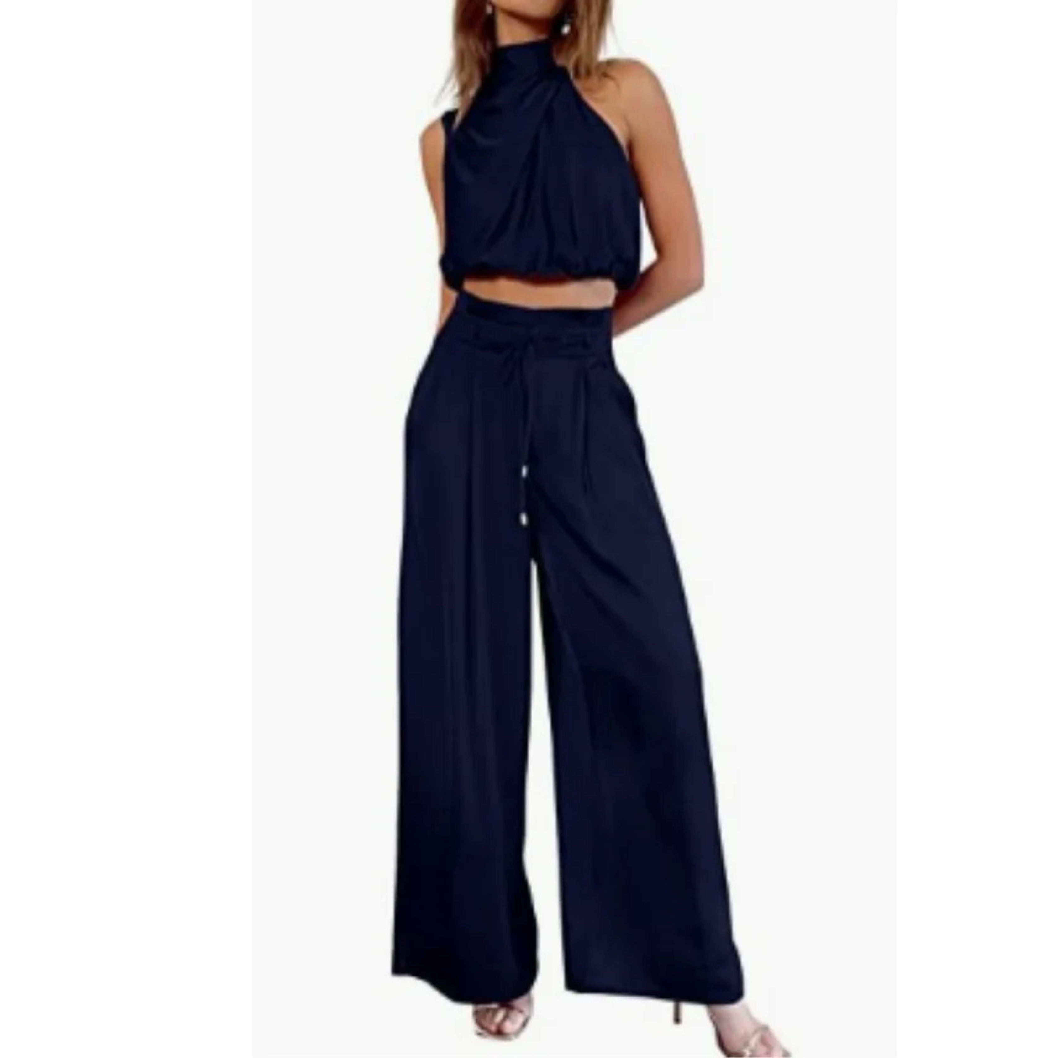 Set with Satin Look and Halter Top for Women