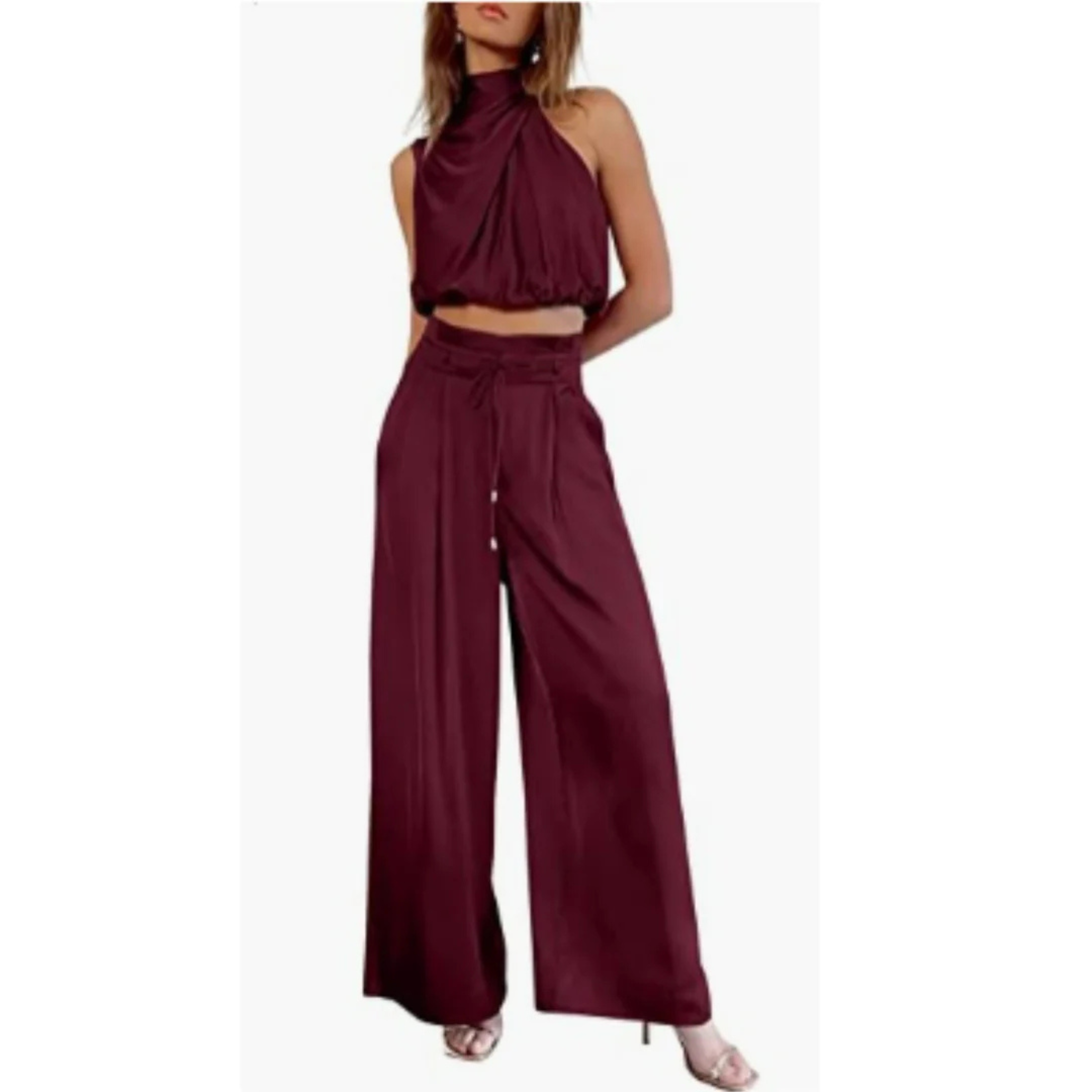 Set with Satin Look and Halter Top for Women