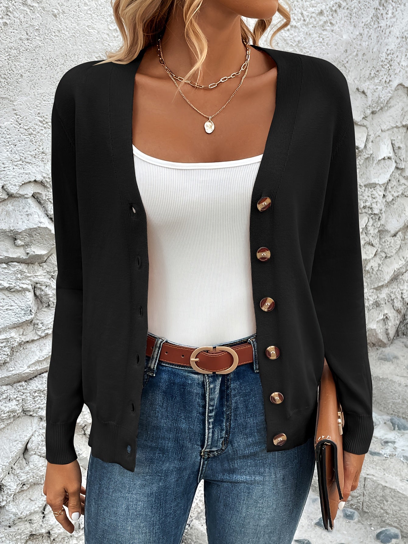 Comfortabel Gebreid Dames Cardigan Met Knoopsluiting