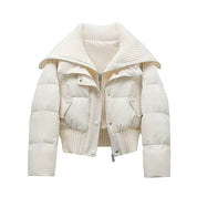 Women's Short Puffer Winter Jacket Quilted with Ribbed Collar
