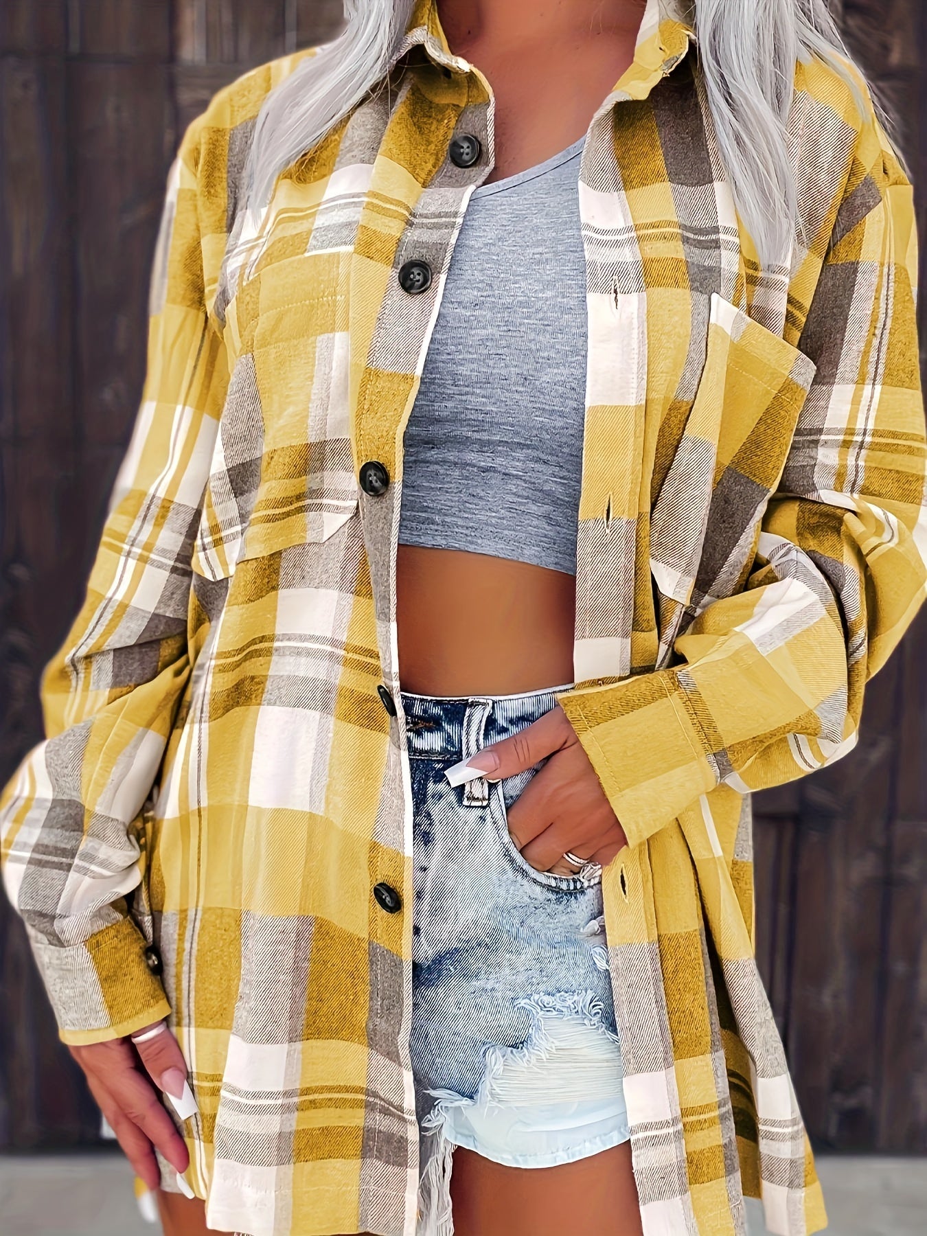 Geruite Blouse Lange Mouw met Knoopsluiting voor Vrouwen