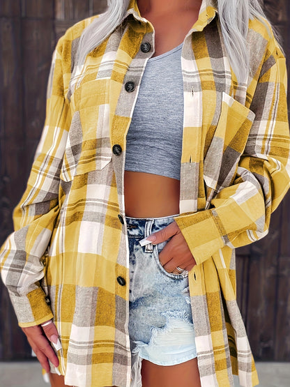 Geruite Blouse Lange Mouw met Knoopsluiting voor Vrouwen