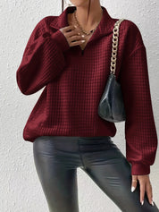 Dames Casual Sweater met Kwartrits en Wafelstructuur