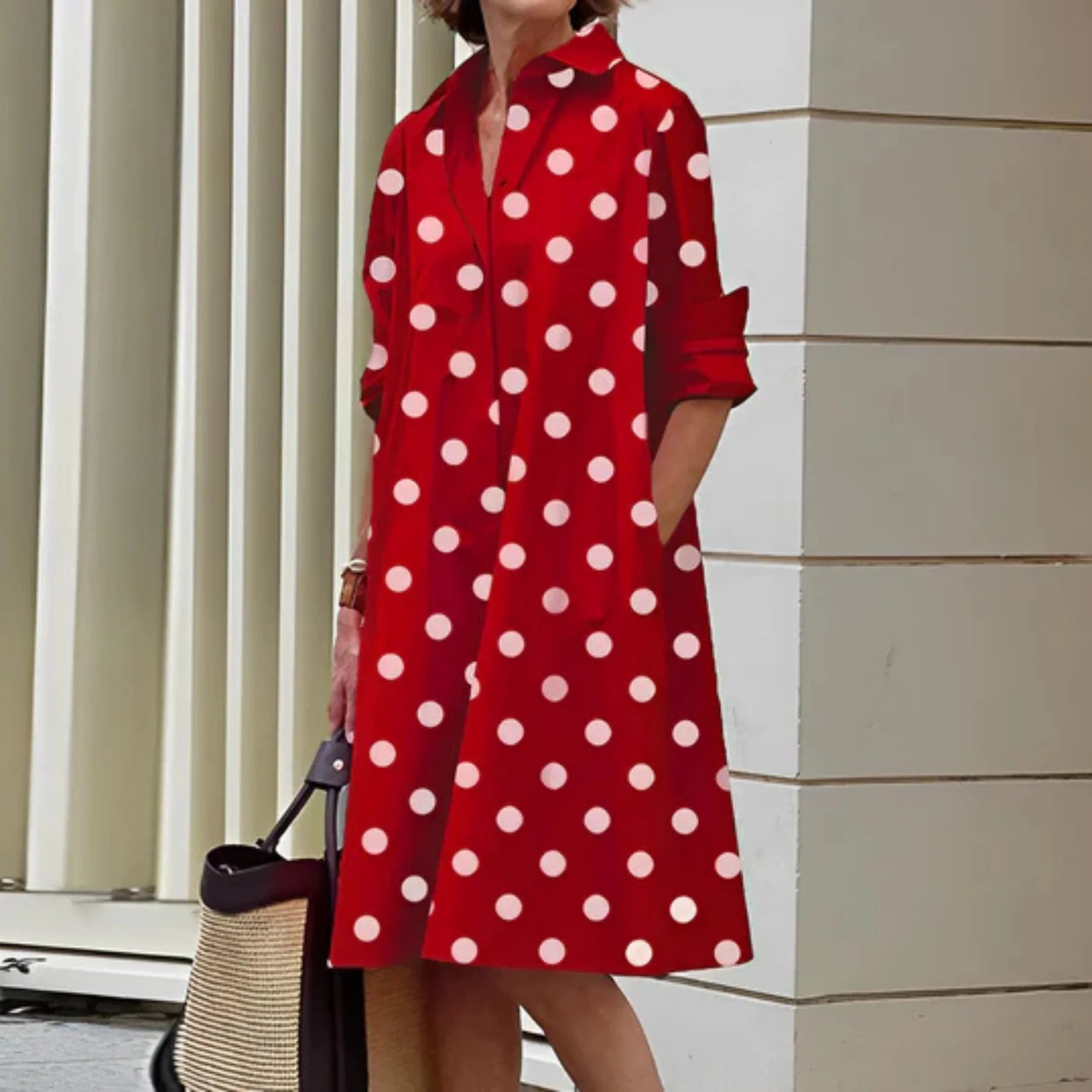 Elegant Women’s Shirt Dress with Long Sleeves and Loose Fit