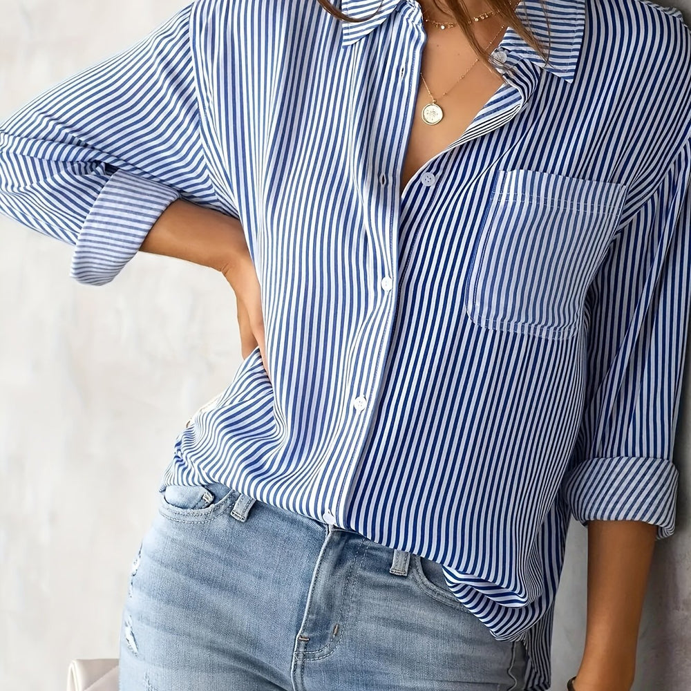 Chemisier rayé chic pour femme avec col et fermeture à boutons
