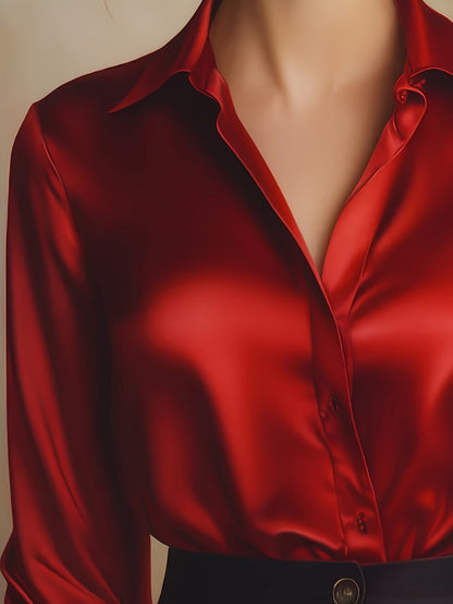 Luxe Satijnen Blouse met Lange Mouwen voor Dames