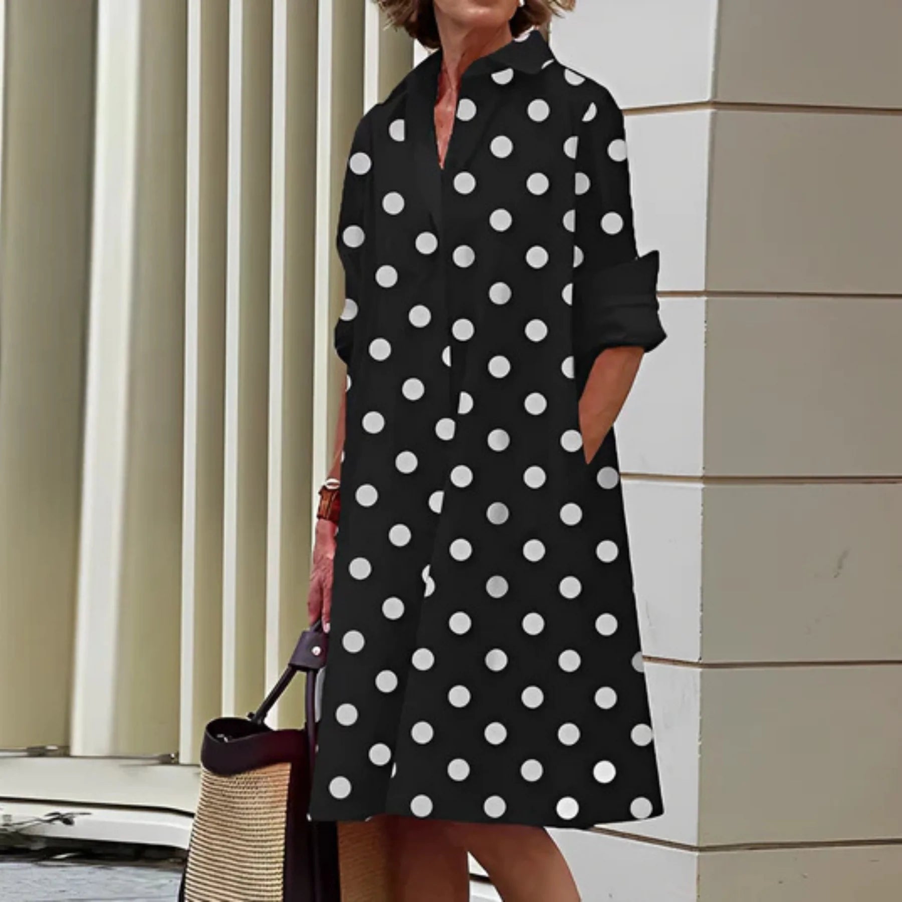 Elegant Women’s Shirt Dress with Long Sleeves and Loose Fit
