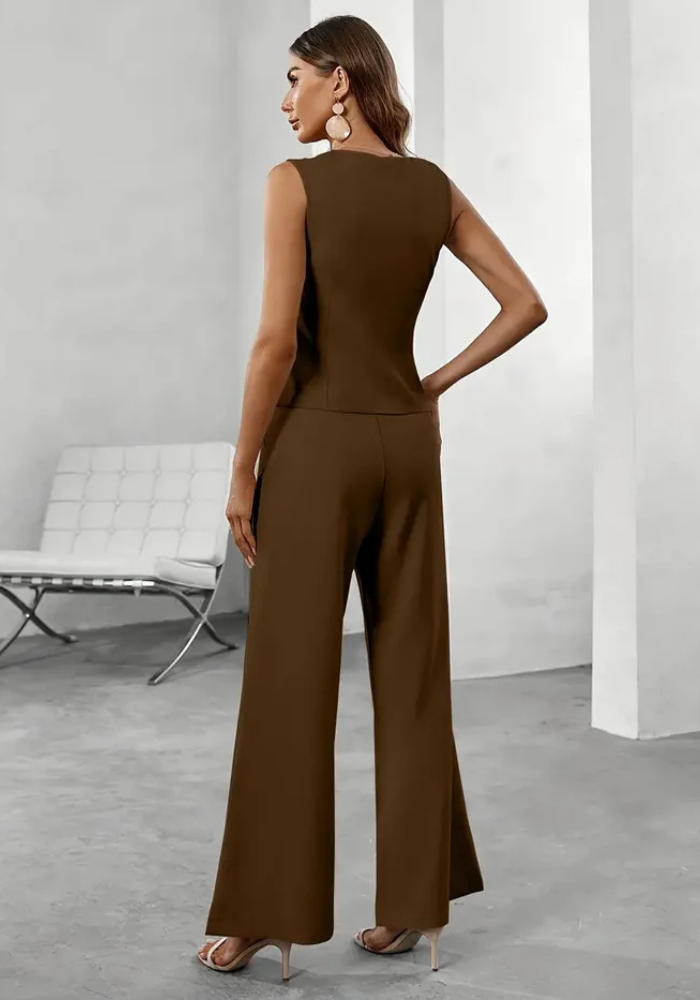 Ensemble pantalon deux pièces élégant pour femmes avec gilet sans manches
