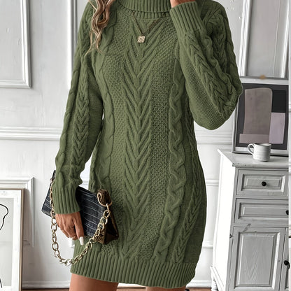 Chique Col Mini Sweaterjurk Voor Vrouwen Met Kabelpatroon