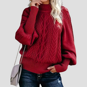 Pull col roulé torsadé pour femme, chaud avec manches ballon