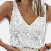 Sparkling Sequin V-Neck Top for Women