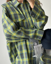 Checked Oversized Blouse with Chest Pocket for Women