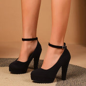 Black Women's Platform Pumps with Ankle Strap
