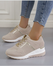 Women's Wedge Sneakers with Mesh and Metallic Details