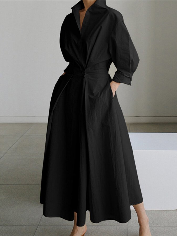 Women's Elegant Maxi Shirt Dress with Long Sleeves