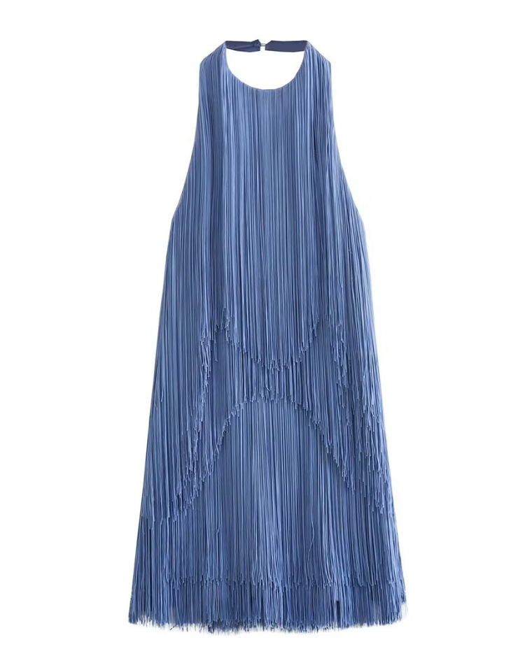Women's Mini Dress with Halter Neck and Fringes