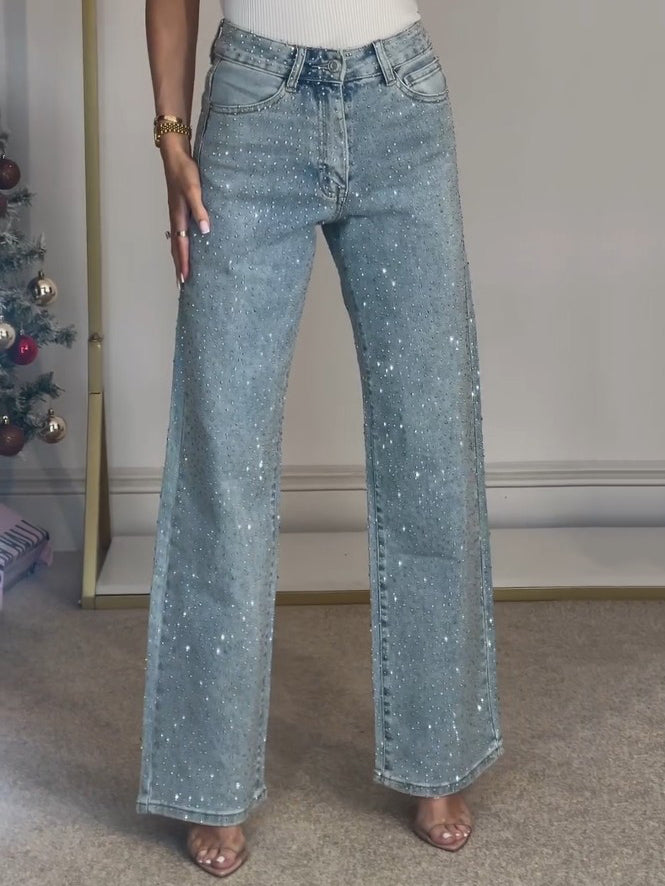 Dames Glitter Jeans Met High Waist