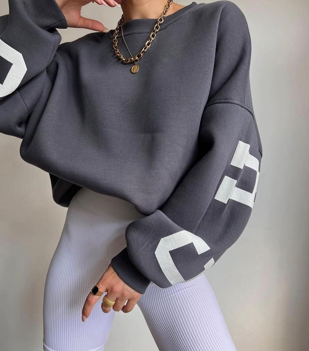 Comfortabele Oversized Dames Trui Met Letterprint
