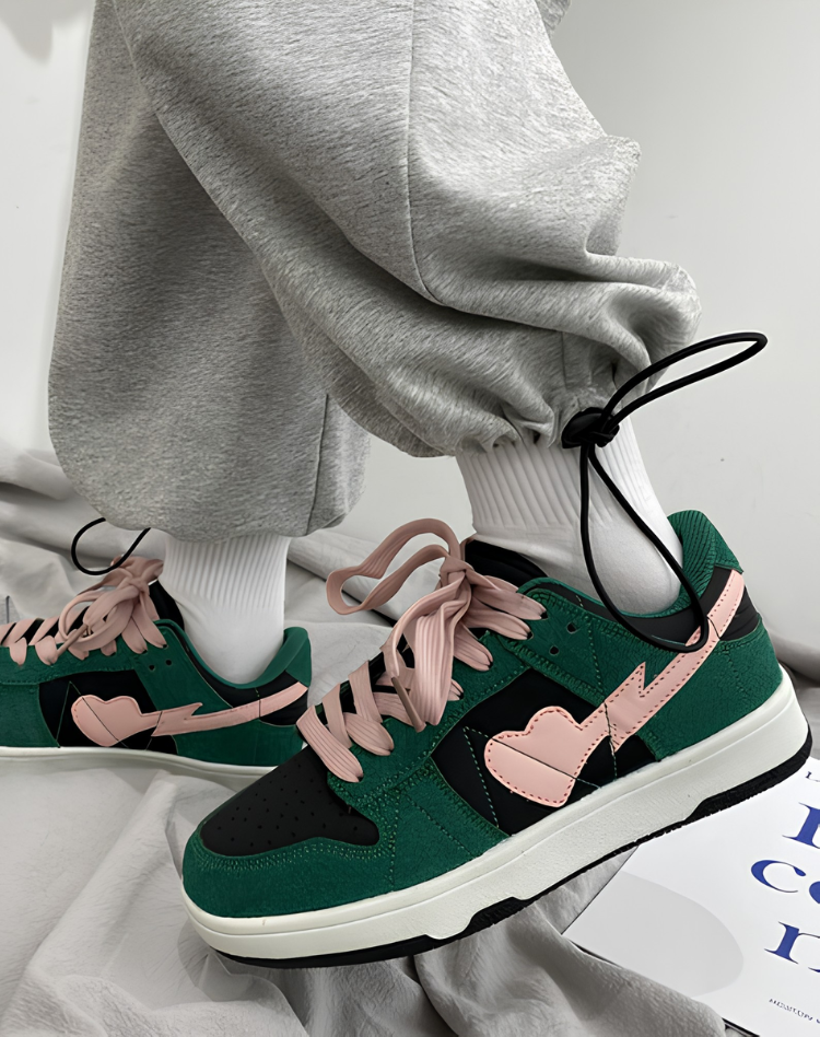 Women's Low Sneakers with Contrast Detail and Lace-Up Closure