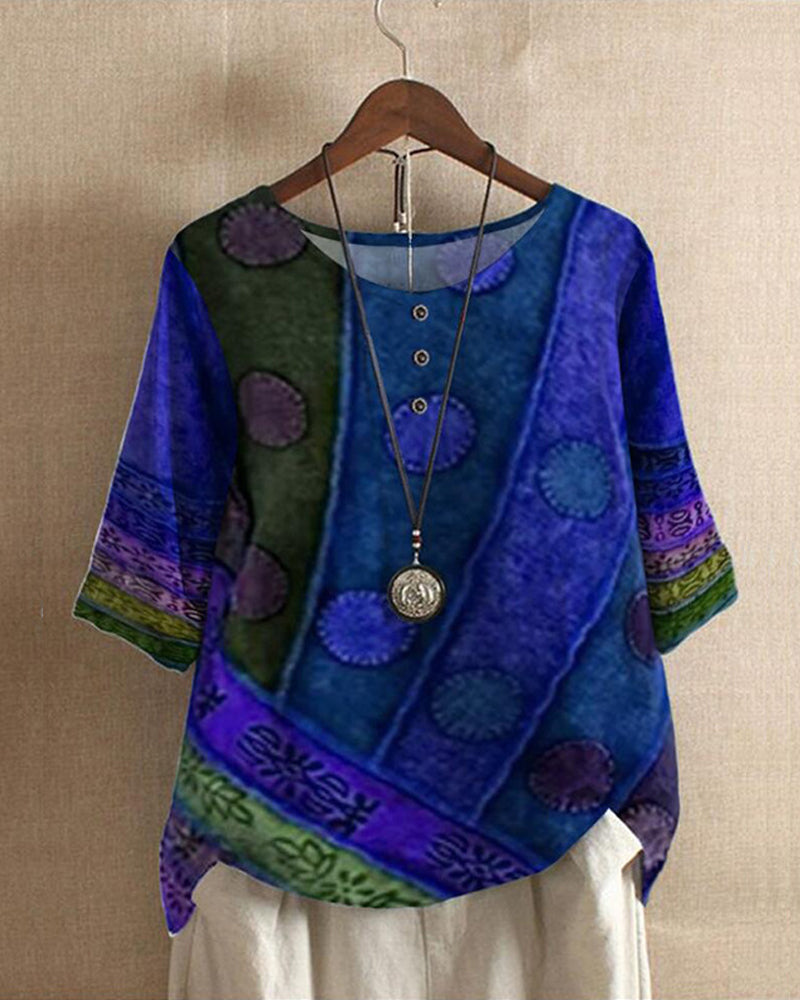 Boho Blouse Met Print En Driekwart Mouwen
