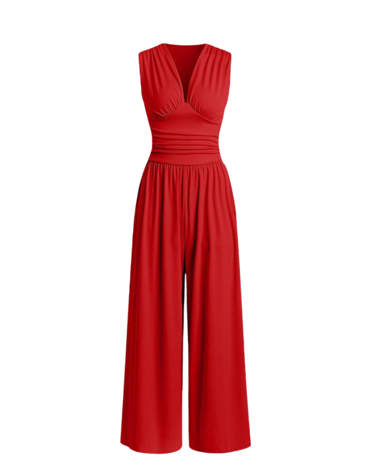 Women's Stylish Jumpsuit with Deep V-Neck and Wide Legs