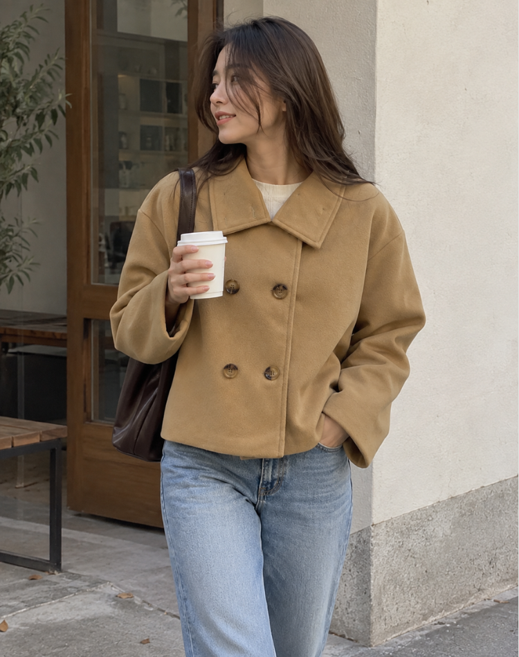 Soft Warm Peacoat Winter Jacket with High Collar for Women