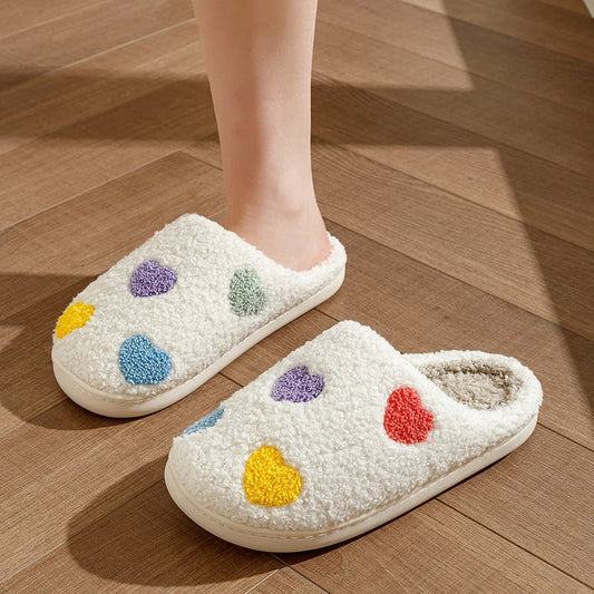 Warme Damespantoffels met Colourblock-Hartjes