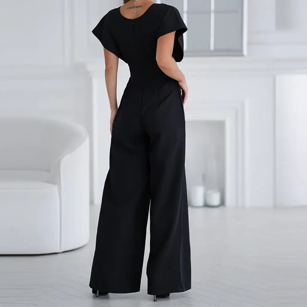 Elegant Women's Jumpsuit with Deep V-Neck and Wide Legs