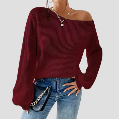Off-Shoulder Gebreide Trui voor Dames Fijngebreid Losvallend