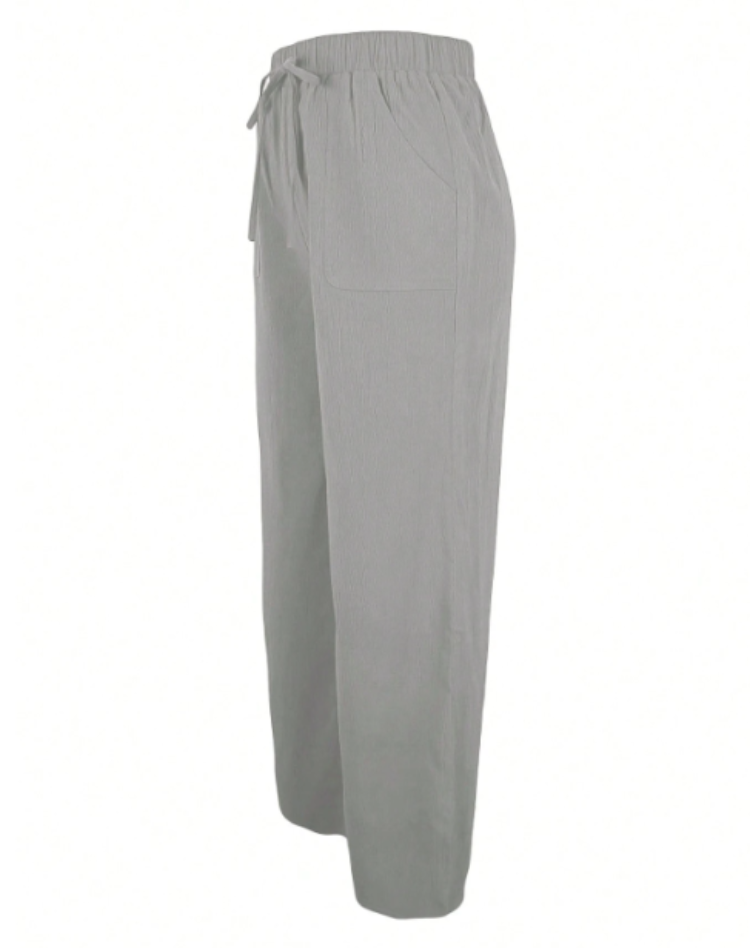 Pantalon Large Confortable Avec Taille Élastique Et Cordon De Serrage Pour Femmes