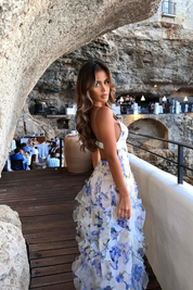 Jildou - Romantische maxi jurk met bloemen en ruches
