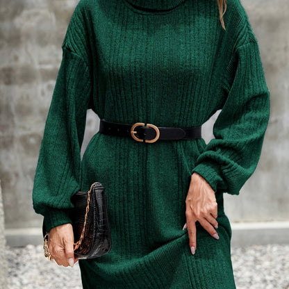 Warme Geribde Sweaterjurk Voor Dames Met Kwart-Rits En Kabelpatroon