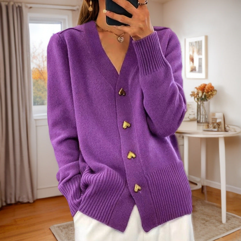 Kira - Gebreide Cardigan met Hartjesknopen