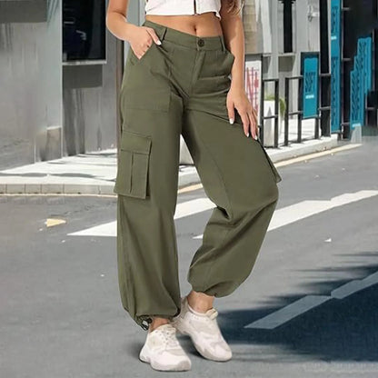 Dames Cargo Broek Met Hoge Taille En Wijde Pijpen