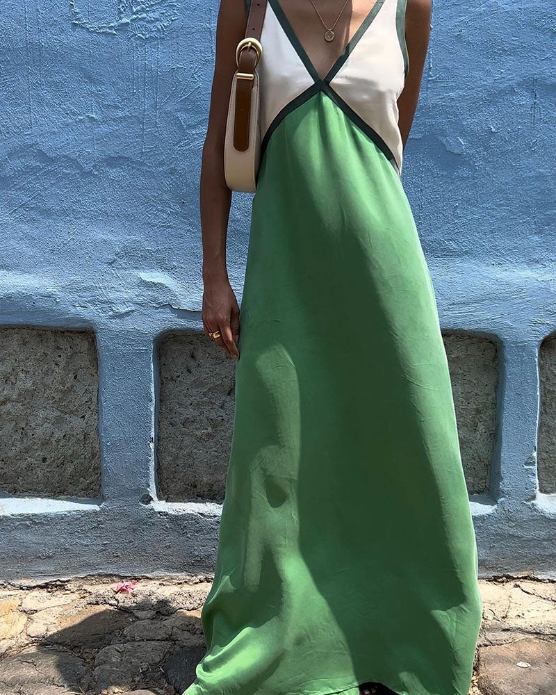 Mouwloze contrast zomerjurk voor vrouwen | Maxi