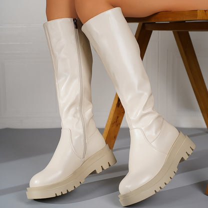 Dames Witte Knielaarzen met Rits en Anti-Slip Zool